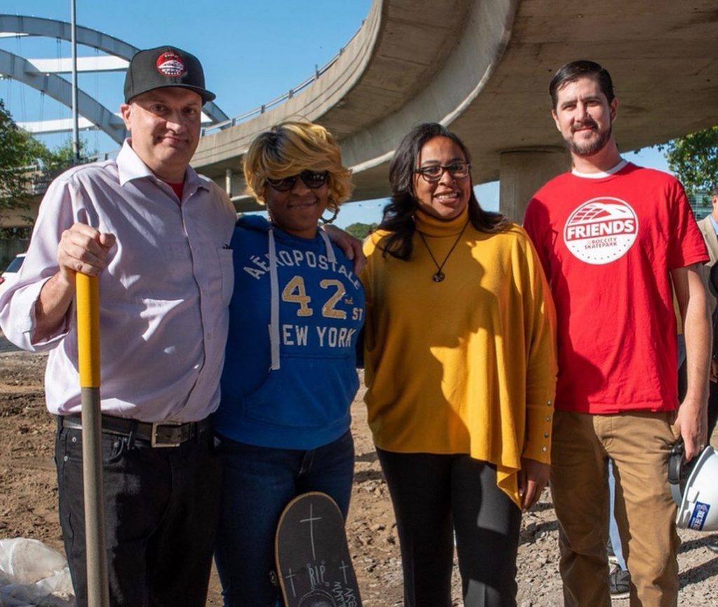 Jim, Alan, and Mayor Warren  with Akeer's mom