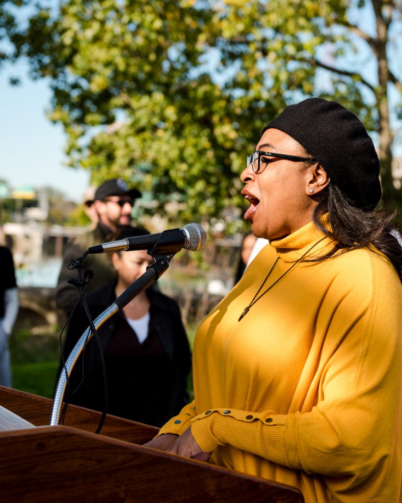 Mayor Lovely Warren delivering her speech.